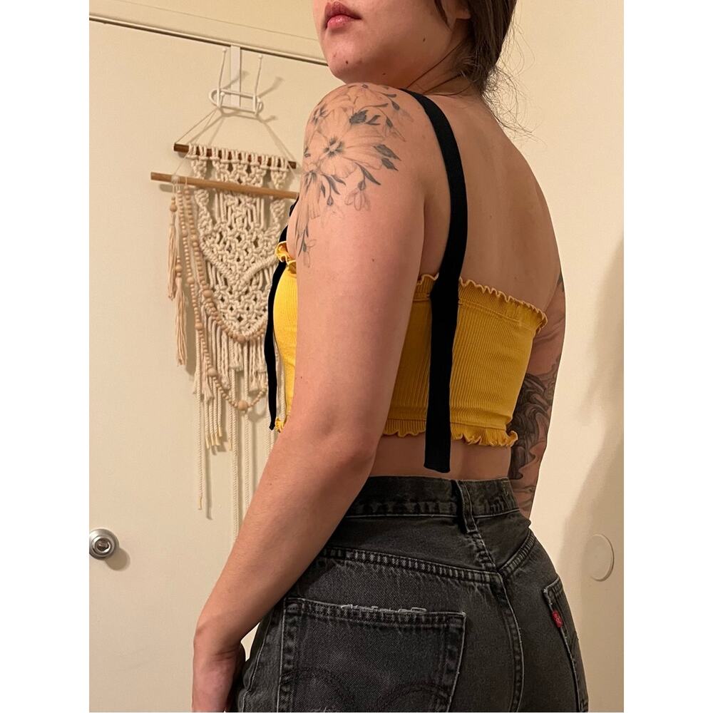 Yellow Ribbed Lettuce-Edge Tube Top - Picture 3 of 4